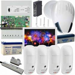 Kit EVOHD IP, clavier tactile TM70, 4xHD78 caméras détecteurs, IP150, switch, 3 contacts, 2 sirènes, 2 batteries, Paradox